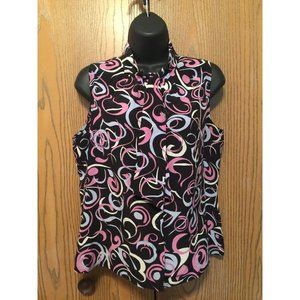 Mix It Blouse Womens Size 8 M Silk Sleeveless Pink Black Multi Top Buttons Scarf